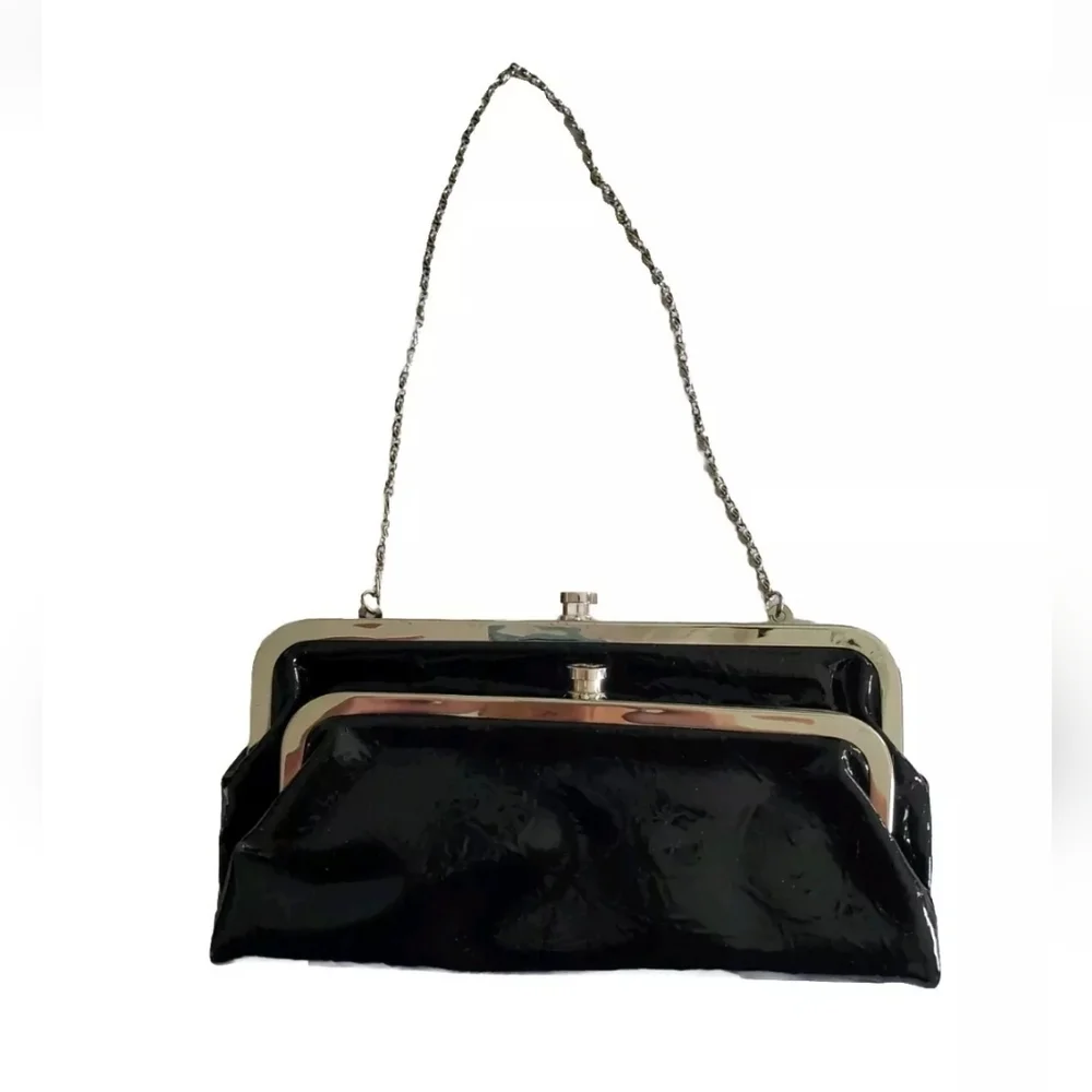 White House Black Market Black Clutch with Silver Chain - Picture 2 of 12